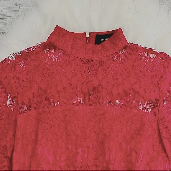 MinkPink Drama Queen Burgundy Lace Zip Back Bell Sleeve Top size M - Picture 3 of 11
